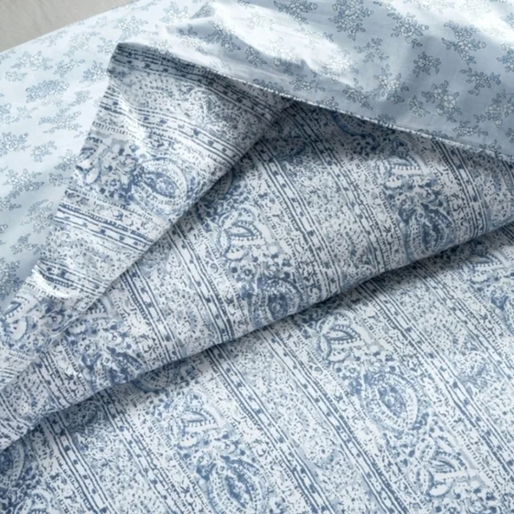 Simply Shabby Chic Duvet Set Indigo Batik Stripe Floral Blue 2 Pc TWIN Size NEW